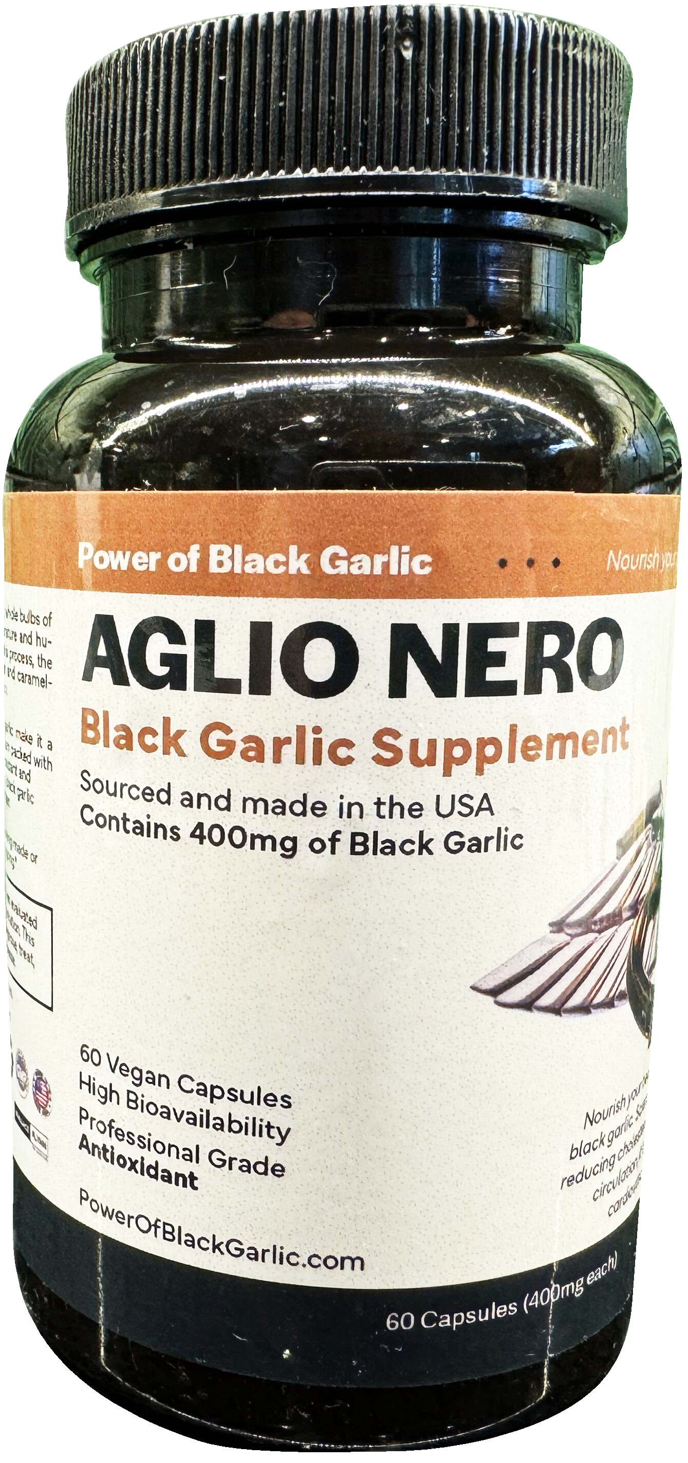 Aglio Nero Black Garlic Supplement, Sourced & Made in USA