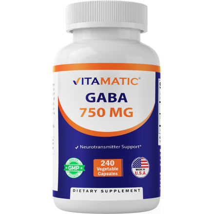 Vitamatic GABA (Gamma Aminobutyric Acid) 750mg -240 Capsules