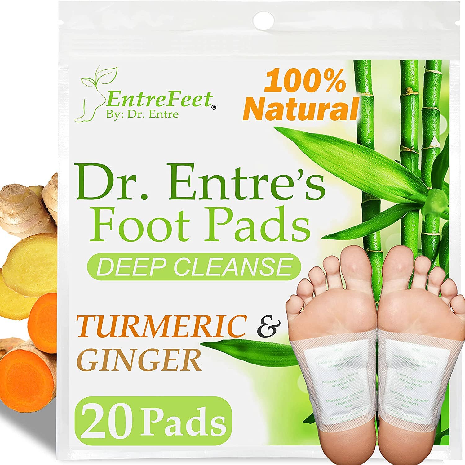 Dr. Entre's Detox Foot Pads, Turmeric & Ginger 20 Pack