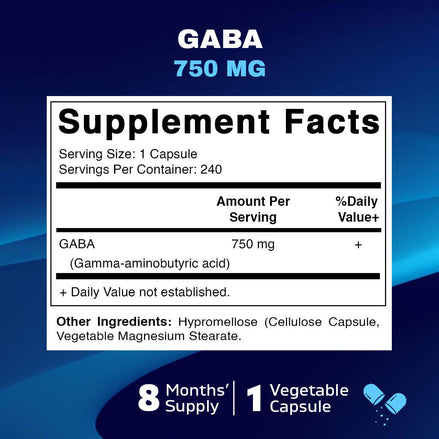 Vitamatic GABA (Gamma Aminobutyric Acid) 750mg -240 Capsules