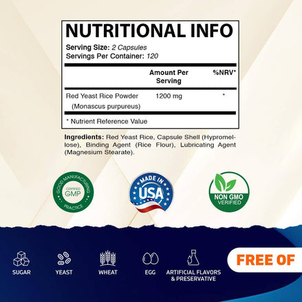 Vitamatic Red Yeast Rice 1200 mg- 240 Veg Capsules