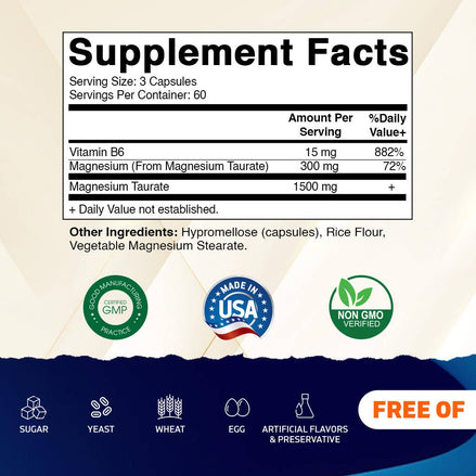 Vitamatic Magnesium Taurate 1500mg | 180 Vegetarian Capsules