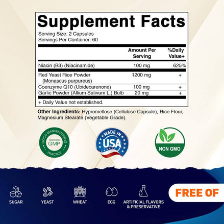 Vitamatic Red Yeast Rice + CoQ10 + Niacin + Garlic - 120 Cap