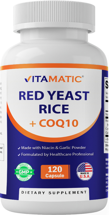 Vitamatic Red Yeast Rice + CoQ10 + Niacin + Garlic - 120 Cap